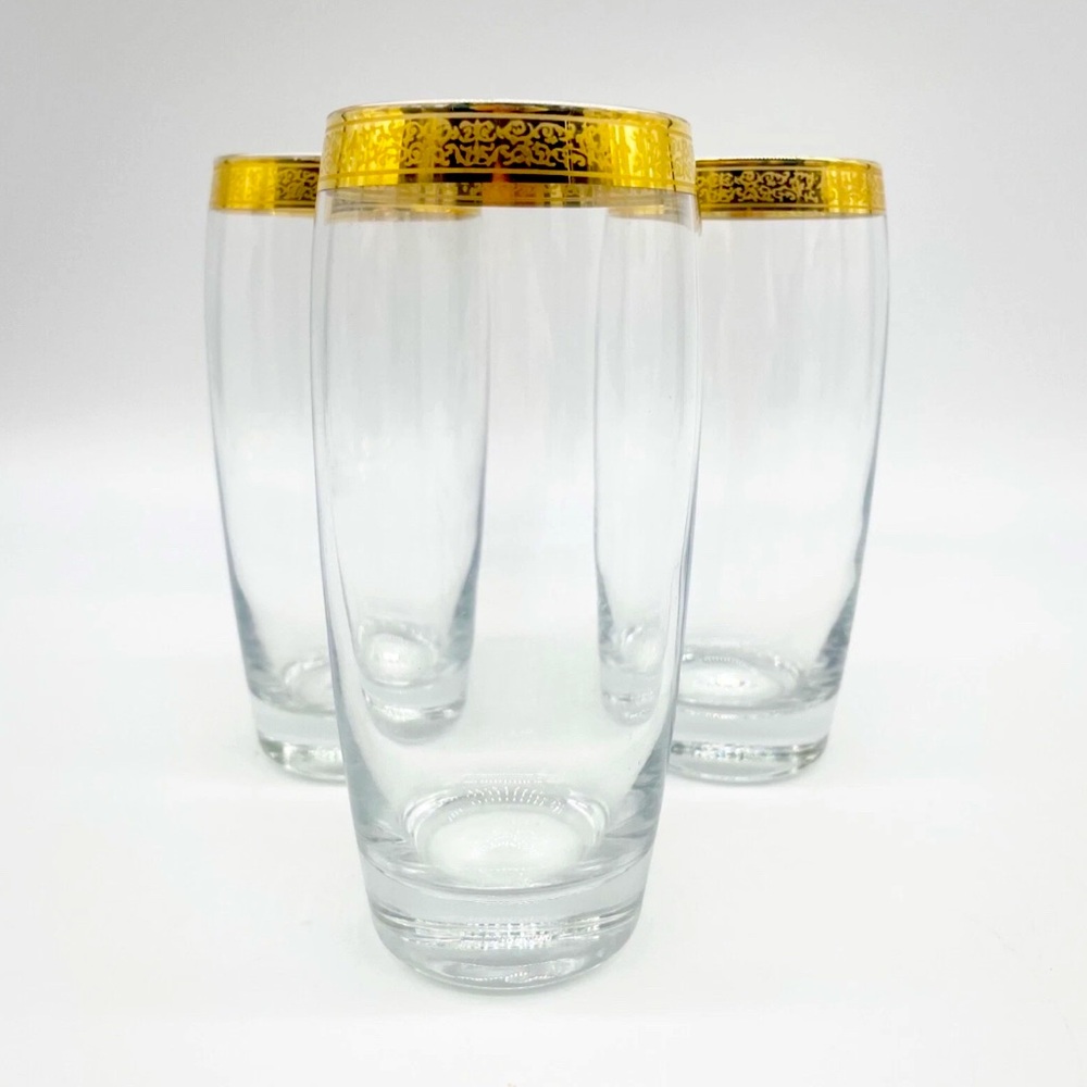 Vintage Mid Century Gold Rim Glassware Set of 4